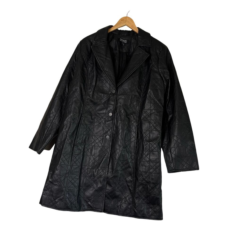 A619590 DENNIS BASSO Quilted Faux Leather Coat Black L